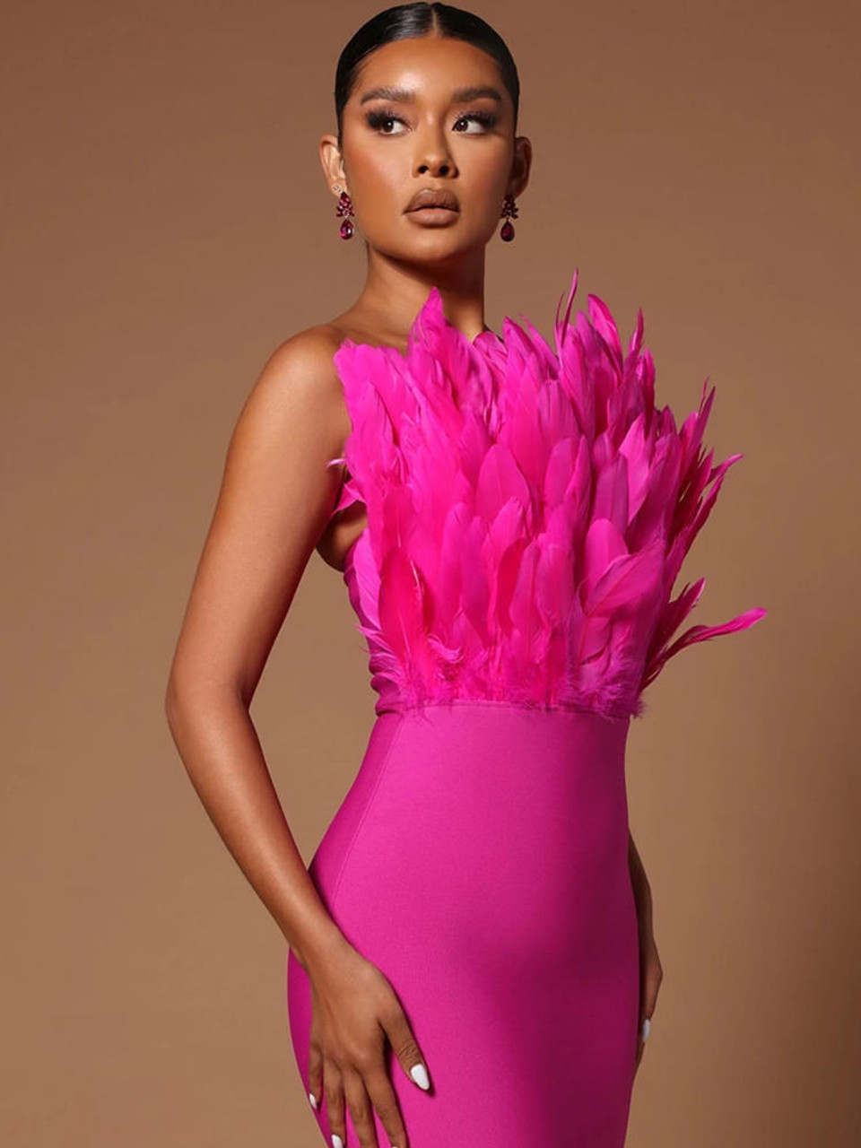 hot pink feather dress